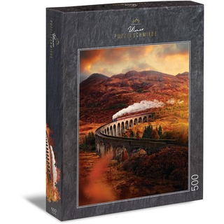 Ulmer Puzzleschmiede - Puzzle „Glenfinnan-Viadukt“ - Malerisches 500 Teile Schottland-Puzzle – Das Eisenbahn-Viadukt in den schottischen Highlands - EIN bekanntes Film-Motiv als Puzzle