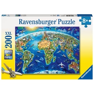 Ravensburger 12722 Große, weite Welt 200 Teile XXL Kinderpuzzle - Puzzle für Kinder ab 8 Jahren Lifestyle - Scenic Places Kinderpuzzle-12722 Weltkarte Format, Yellow, 19x14