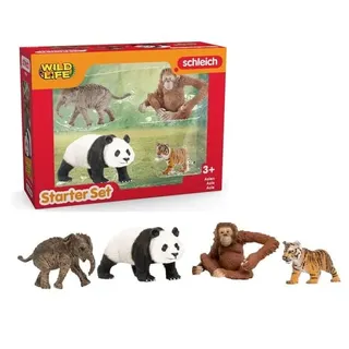 Schleich 42736 - Wild Life, Asien Starter Set, 4-teilig (Asiat.Elefantenbaby/Panda/Orang-Utan/Tigerjunges)