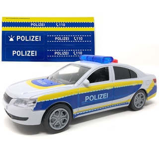 ToiToys Spielzeugauto Polizeiauto mit Sound, Schwungrad, Licht, DREI Funktionen und Polizeiaufkleber. Kinder Spielzeug Polizeiwagen mit Sirene und Geräuschen. Inkl. Batterien.