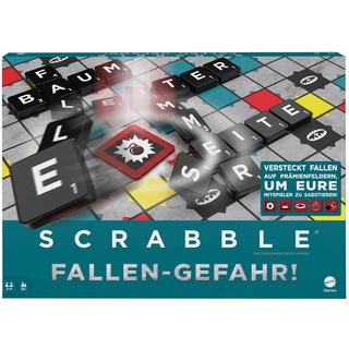 Mattel Games HLM17 - Scrabble Fallen-Gefahr (deutsche Version), Kreuzworträtsel-Brettspiel, Familien-Spiel für Erwachsene und Kinder ab 10 Jahren