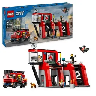 LEGO City 60414 Feuerwehrstation mit Drehleiterfahrzeug, Feuerwehr-Spielzeug
