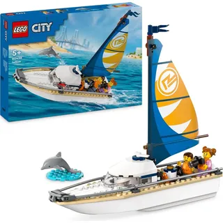 LEGO City Segelboot, schwimmfähiges Spielzeug-Boot für Jungen und Mädchen, Bauspielzeug mit 2 Minifiguren und einem Delfin, Geschenk für Kinder...