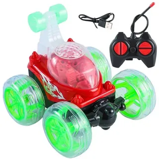 Novzep RC-Buggy Ferngesteuertes Auto, ferngesteuertes Stuntauto mit wasserdichten, LED-Lichtern und Musik, 360° drehbares Spielzeugauto für Kinder rot