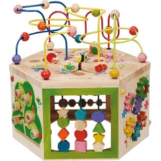 EverEarth 7 in 1 großer Motorikwürfel aus nachhaltigem Holz - Kinderspielzeug mit Motorikschleife 39 x 35,5 x 41 cm - Kinder Spiele Center mit unbedenklichen Wasserfarben - Spielwürfel EE33285