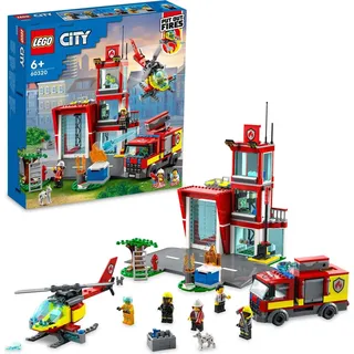 LEGO 60320 City Feuerwache mit Garage, Feuerwehrauto und Hubschrauber - Bunt