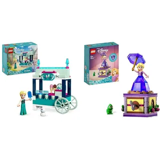 LEGO Disney Frozen Elsas Eisstand, Eiscreme-Spielzeug & Disney Princess Rapunzel-Spieluhr, Prinzessinnen Spielzeug zum Bauen mit Rapunzel Mini-Puppe, Diamantkleid und Chamäleon Pascal für Kinder 43214