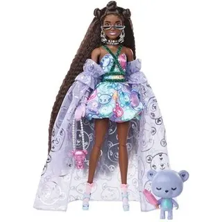 MATTEL HHN13 Barbie Extra Fancy Puppe im lila Kleid mit Teddymuster