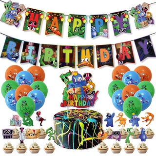 35 Stück Roblox Rainbow Friends Geburtstagsdeko,Wopin- Roblox Rainbow Friends Tortendeko mit Roblox Rainbow Friends Ballons und Happy Birthday Girlande,Rainbow Friends Deko Für Geburtstags Party