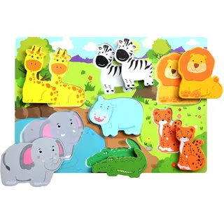 Mystooy Baby Puzzle ab 1 2 3 Jahre, Safari Tiere Holzpuzzle ab 1 2 3 Jahre, Montessori Spielzeug Steckpuzzle Holz ab 2 3 Jahre Lernspielzeug Geschenk für Mädchen Junge, Wooden Animal Puzzle