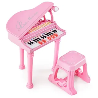 COSTWAY Entertainer-Keyboard 31 Tasten Digitalpiano, mit Hocker & Mikrofon rosa