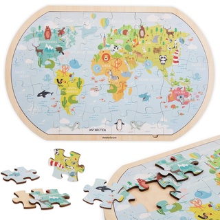 Mamabrum, Holzpuzzle – Weltkarte, Holzrahmen, 36 Bunte Holzpuzzles, Erstellen Einer Weltkarte, Wahrnehmungsfähigkeit lehren, Fantasie anregen