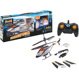 Revell Control 23817 RC Helikopter mit Fernbedienung INTERCEPTOR, Anti-Crash-Sensor, GHz, Start/Landung auf Knopfdruck, Höhensensor Ferngesteuerter Hubschrauber, Silber/Orange, 24 cm