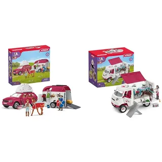 SCHLEICH 42535 Abenteuer mit Auto und Pferdeanhänger & 42439 Mobile Tierärztin mit Hannoveraner Fohlen , für Kinder ab 5-12 Jahren, Horse Club - Spielset