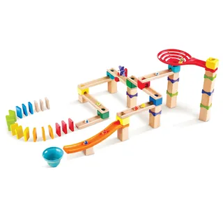 Hape Rasante Murmelbahn mit Domino, Kugelbahn aus Holz, Konstruktionsspielzeug, ab 3 Jahren, Braun