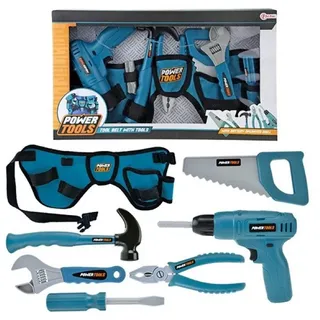 Toi-Toys Kinder-Werkzeug-Set Power Tools Werkzeugset Hüfttasche mit Werkzeug für Kinder bunt