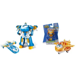 Super Wings 3-in-1 World Aircraft Transforming Robot mit Licht- und Soundeffekten & EU750031 Bots, Golden Character Transforming Toys for 3 4 5 6 7 Years Old Boys Girls, Gold, 2'