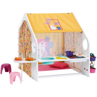 Zapf Creation 832752 Baby born Weekend Haus-interaktives Puppenhaus mit Licht - und Soundfunktion, öffenbare Seitenteile, Waschbecken und Grill und viel Zubehör, weiß gelb
