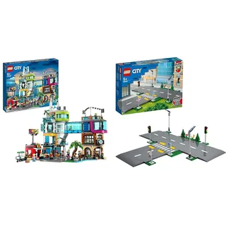 LEGO 60380 City Stadtzentrum Set, Modellbausatz, Spielzeug mit Spielzeugläden & City - Straßenkreuzung mit Ampeln