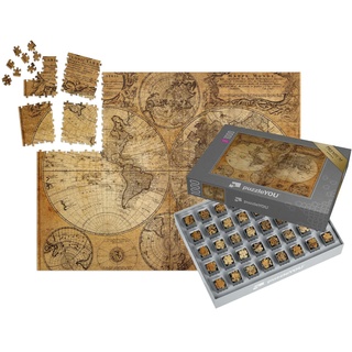 puzzleYOU: SMART Sorted® | Puzzle 1000 Teile leicht gemacht „Alte Weltkarte aus dem Jahr 1746, vergilbtes Papier“ – aus der Puzzle-Kollektion Vintage