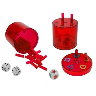 BestSaller 30152 SUPER SIX Würfelspiel Kunststoff, beidseitig bespielbar, auch für Kinder, 36 Stäbchen, 3 Würfel, rot (2 Stück)