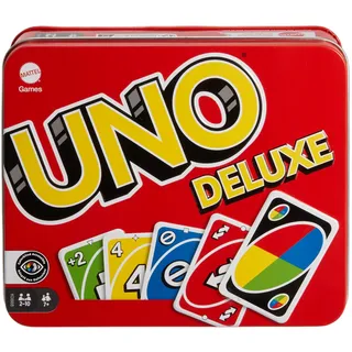 Mattel Games K0888 - UNO Deluxe, in exklusiver Verpackung mit Punkteblock, Sammlerdose, Gesellschaftsspiel, Geschenk ab 7 Jahren