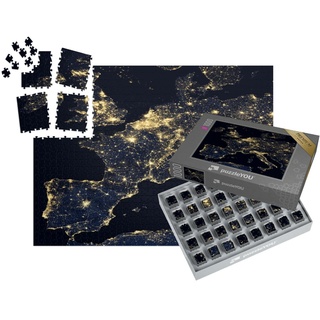 puzzleYOU: SMART Sorted® | Puzzle 1000 Teile leicht gemacht „Lichter der Stadt auf der Weltkarte, Europa, NASA“ – aus der Puzzle-Kollektion Weltraum, Universum, Himmel & Jahreszeiten