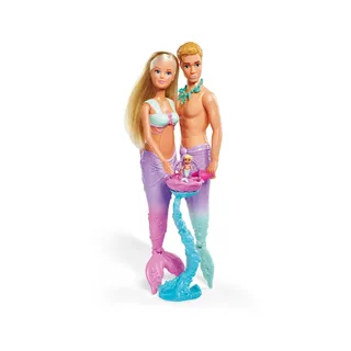 Simba 105733524 - Steffi Love Mermaid Family, Puppe als schwangere Meerjungfrau mit Kevin als Meerjungmann, mit Babybett, 29cm Ankleidepuppen, Spielpuppen, für Kinder ab 3 Jahren