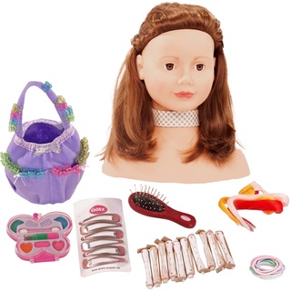 Götz 1192053 Haarwerk mit braunen Haaren und braunen Augen - 28 cm hoher Frisierkopf- und Schminkkopf in 57-teiligen Set - geeignet für Mädchen ab 3 Jahren