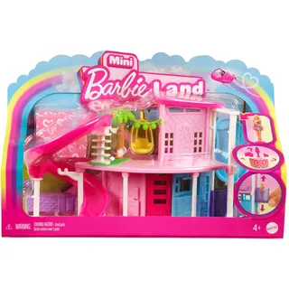 Barbie Mini BarbieLand Puppenhaus-Sets, Mini-Traumvilla mit Überraschung, ca. 4 cm große Barbie-Puppe, Möbel und Zubehörteile plus Aufzug und Pool, 4 Jahre+, HYF45