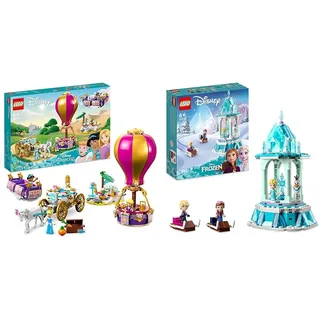 LEGO Disney Prinzessinnen auf magischer Reise Spielzeug mit Cinderella, Jasmine & Disney Princess Annas und Elsas magisches Karussell, Die Eiskönigin Spielzeug
