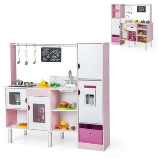 COSTWAY Spielküche, 2 in 1 Kinderküche, doppelseitig mit Tafel rosa