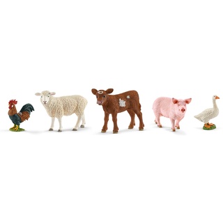schleich "Bauernhof-Tiere" bestehend aus Schaf, Texas Longhorn Kalb, Schwein, Hahn und Gans