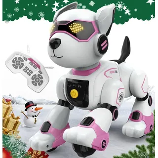 Powerwill RC-Roboter RC-Roboter Hund Kinder Puzzle Spielzeug Festival Geschenk (Programmierbar, sprachgesteuert, wiederaufladbar) rosa