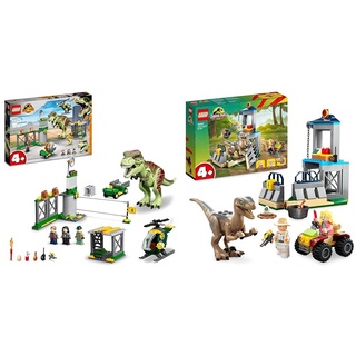 LEGO 76944 Jurassic World T. Rex Ausbruch, Dinosaurier-Spielzeug ab 4 Jahren & 76957 Jurassic Park Flucht des Velociraptors, Dinosaurierspielzeug und Buggy-Auto zum Sammeln für Kinder ab 5 Jahren