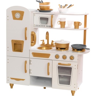 KidKraft Weiße Vintage Kinderküche aus Holz mit Zubehör und Spieltelefon, Spielküche mit Retro Kühlschrank und Kochgeschirr, Spielzeug ab 3 Jahre, 53445 - Exklusiv bei Amazon