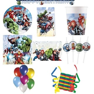 Procos Einweggeschirr-Set 158-tlg Set Kindergeburtstag Party Feier Deko Motto Avengers Infinity (158-tlg), 8 Personen, Pappe bunt