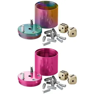 BestSaller 30089-SET SUPER SIX Würfelspiel Aluminum, 36 Spielstäbchen & 2 Würfel, Rainbow Splash, pink/mehrfarbig, 2-teilig (1 Set)