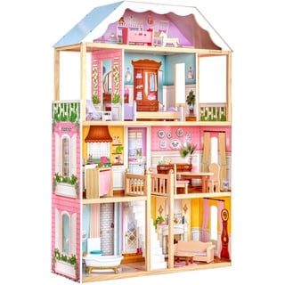 KidKraft Charlotte Puppenhaus aus Holz mit Möbeln und Zubehör, Puppenhaus im klassischen Stil für 30 cm große Puppen, Spielzeug für Kinder ab 3 Jahre, 65956