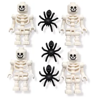 LEGO Zubehör - Gruselige Halloween Skelett Minifiguren (4 Stück) mit extra Spinnen