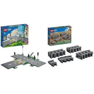 LEGO 60304 City Straßenkreuzung mit Ampeln, Bauset mit im Dunkeln leuchtenden Steinen & 60205 City Schienen, 20 Stück, Erweiterungsset, Kinderspielzeug