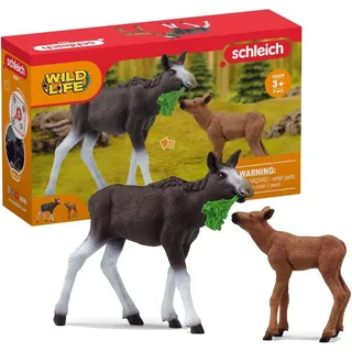 schleich WILD LIFE 42629 Elch und Kalb Spielset - Tiere Set - Naturgetreues Tiere Figuren Set für Jungen und Mädchen ab 3 Jahren, Braun-grau