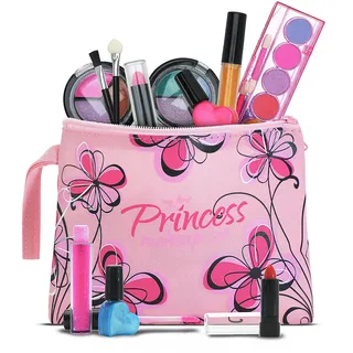 Playkidiz Echtes waschbares Spiel-Make-up-Set für Prinzessinnen – Kinder-Make-up-Set für Mädchen, ungiftig – komplettes Make-up-Anziehset mit Tasche