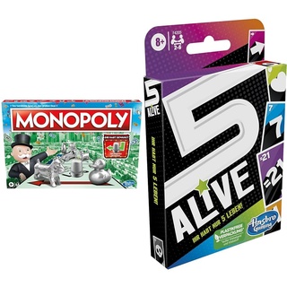 Monopoly Spiel & Five Alive Kartenspiel, schnelles Spiel für Kinder und Familien, leicht zu erlernen, Familienspiel ab 8 Jahren. 5 Alive Kartenspiel für 2 − 6 Spieler