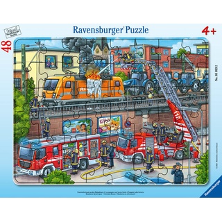 Ravensburger Kinderpuzzle - 05093 Feuerwehreinsatz an den Bahngleisen - Rahmenpuzzle für Kinder ab 4 Jahren mit 48 Teilen