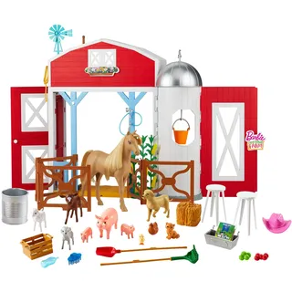 Barbie GJB66 - „Spaß auf dem Bauernhof“ Pferdehof Spielset mit Scheune, 11 Tieren, tollen Funktionen & 15 Teilen, Spielzeug für Kinder ab 3 Jahren