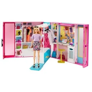 MATTEL GBK10 Barbie Traum Kleiderschrank ausklappbar mit Puppe, Zubehör und Puppen-Kleidung