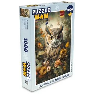 MuchoWow Puzzle Eule - Vögel - Blumen - Natur, 1000 Puzzleteile, Foto-Puzzle, Bilderrätsel, Puzzlespiele, Klassisch bunt