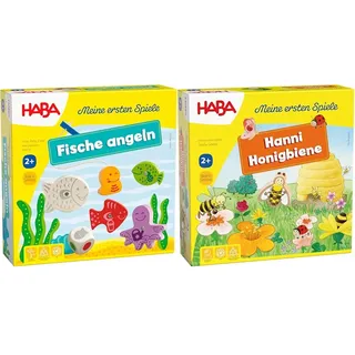HABA 4983 - Meine ersten Spiele Fische angeln & 301838 - Meine ersten Spiele Hanni Honigbiene, kooperatives Farbwürfelspiel für 1-4 Spieler ab 2 Jahren, zum Farbenlernen