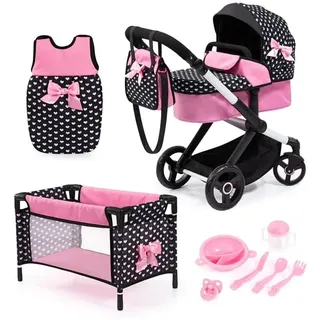 Doll's Pram Xeo Mega Set - Black/Pink (17060AB)